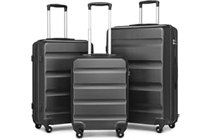 KONO Gepäck-Sets Kofferset Hartschale Koffer Reisekoffer Set 3 teilig Hartschalenkoffer Rollkoffer Set mit TSA Schloss und 4 Rollen (Koffer Trolleys Set, Grau)