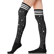 HABNI Thigh Highs Damen 2 Paar - Schwarz-Weiß Gestreifte Overknee Strümpfe