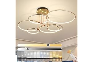 YYUTLUO LED Deckenleuchte, Ø105cm Goldener Metallkreis Kronleuchter 145W Stufenlos Dimmbar 3000–6000K Moderner Runder Galvanisierter Anhänger Schlafzimmer Wohnzimmer Kinder Büro Arbeitszimmer(6 Ringe)