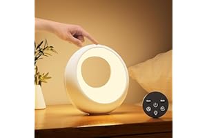 ‎BONSERY Bonsery Lampka nocna dotykowa, ściemniana, okrągła, z pilotem zdalnego sterowania, lampa stołowa LED, bezprzewodowa, ze zmianą kolorów RGB, lampka nocna dla dzieci z timerem i pamięcią, do dekoracji