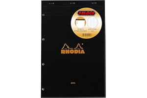 RHODIA 201019C - Lot de 3 Bloc-Notes Agrafés N°20 Black/Orange - A4+ - Grands Carreaux Seyès - 80 Feuilles Détachables Perforation 4 Trous, Papier Clairefontaine Blanc 80 g/m²