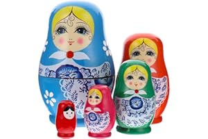 Toyvian Russische Matroschka Puppen 5 traditionelle Babuschka Matrjoschka Holzpuppen Mädchen Figuren Stapeln Puppen Spielzeug Geschenk für Kinder Geburtstag 11 cm hohe Zufälliger Stil