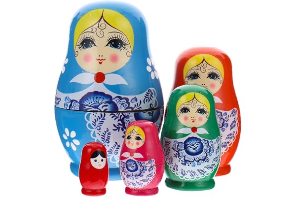 Toyvian Poupées russes - 5 poupées traditionnelles Babushka Matriochka en bois - Figurines empilables - Jouet pour enfants - Cadeau d'anniversaire - 11 cm de haut - Style aléatoire