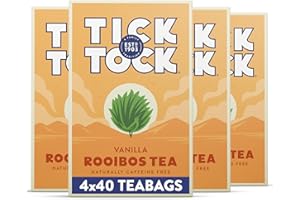Tick Tock Vanilla Rooibos Tea - Caffeine-Free Pack of 4 x 40 Biodegradable Tea Bags (160 Teabags) for Wellbeing and Relaxation