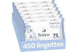 BIOLANE Babyvåtservetter med vatten - 450 våtservetter - set med 6 x 75 - skonsam och effektiv rengöring - från födseln - fransk kvalitet