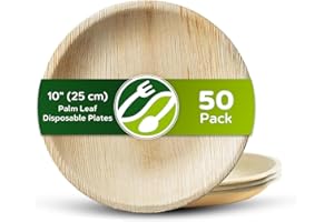 ECO LEAF PRODUCTS ECO Leaf 50 Disposable Palm Leaf Plates | 10”(25cm) Round Compostable Dinner Plates | Eco-Friendly, Biodegradable Heavy-Duty Plate for Wedding, Party & Picnic |Microwave & Oven Safe
