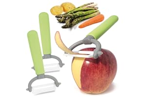 COM-FOUR® Pelapatate 3x con lama in ceramica per frutta e verdura - pelapatate universale particolarmente affilato - pelapatate antiruggine - pelapatate con lama pendolare (3 pezzi - verde)