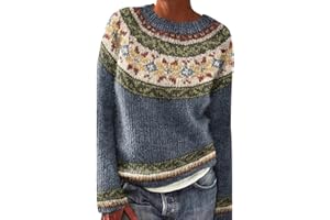 YEBIRAL Norweger Pullover Damen Original Weihnachten Pullover Winter Kaschmir Pullis Langarm Oberteile Elegant Rundhals Casual Warm Winterpullover Strickpullover Jumpers