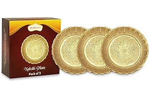 Shubhkart Solid Brass Decorative Nakshi Plate Set, Ideal for Puja, Home Decor, Diwali and Festive Gifting, Medium 9.5 cm, Pack of 3