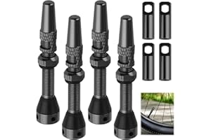 Lueden 4Pcs Bike Tubeless Presta Air Valve Stem, Alloy Tubeless Presta Valve Stem with Valve Core Removal Tool for Tubeless Rims Mountain Roade Bicycle Racing Tyres Accessories, Black (44 mm)