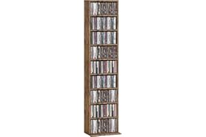 HOMCOM 260 CD/120 DVD Storage Unit, Blu-ray Media Storage Shelf with 9 Compartments and 6 Adjustable Shelves, CD Tower for Living Room, Bedroom, Office, Rustic Brown