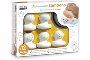 CREA LIGN' Créa Lign | Mes Premiers Tampons Animaux de la Savane | Coffret Créatif pour Tout-Petits dès 12 Mois | 5 Tampons en Mousse + 1 Encreur Lavable | Développe la Motricité Fine et la Créativité
