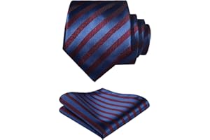 HISDERN Cravate Homme Mariage Cravate à Carreaux/Pied-de-poule et Mouchoir La Cravate des Hommes & Carre de poche Set