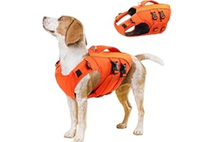Queenmore Dog Life Jacket Medium, Adjustable Pet Swimming Vest With Rescue Handle, Reflective, Ripstop Preserver For Dachshund,Sausage Dog,Corgi,Beagle,French Bulldog (Orange, M)