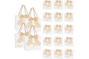 30 Pièces Thank You Sac à Cadeau Sachet Créative en Papier avec Poignées, SHAIDOJIO Blanc Coffret Cadeau pour Bonbons, Noeud Doré Thank You Sac à Cadeau pour Anniversaire, Mariage Baptême
