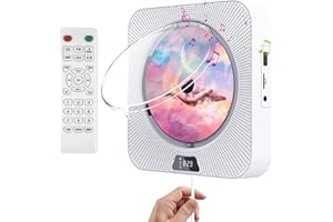 CUNSIEUN Lecteur CD portable avec Bluetooth, radio rechargeable avec lecteur DVD pour montage mural, double haut-parleur Hi-Fi intégré, prise casque AUX, radio FM Boombox avec télécommande