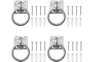 WUISOLQP Lot de 4 anneaux de fixation | Attache cheval, bovins - Anneau de fixation galvanisé avec plaque de fixation - Anneau de fixation pour chevaux - Crochet de fixation
