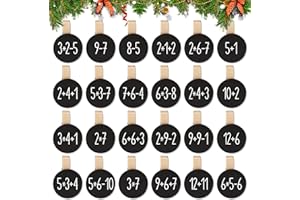 BETESSIN Adventskalender Zahlen Holz - 24 Holzklammern mit Mathe- Rechenaufgaben - Kreative Mathe Rechen Klammern für Adventskalender zum selber Basteln - Holzzahlen 1-24 für Weihnachtskalender
