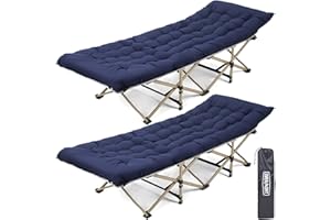 OVERMONT Cama de Camping Plegable con Colchón - Cama Plegable 190 x 71 x 36 cm - Soporta 250 kg - Tela Oxford 2400D con Bolsillo Lateral - Bolsa de Transporte para Camping Jardín Oficina - Azul 2PCS