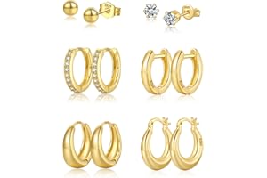 KENIY Ohrringe Silber 925,6 Paar Creolen Silber 925 und Ohrstecker Ohrringe Set für Damen Hypoallergen Knorpel Creolen Silber Kleine und Kugel Zirkonia Ohrstecker Silber für Mehrere Ohrlöcher