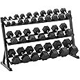 Equipped Gym - Hex Weights Dumbbells Set 2.5-50kg Pairs Options With Horizontal 3 Tier Rack Stand. Cast Iron Gym Weights Equipment For Home And Commercial Use For Both Men And Women