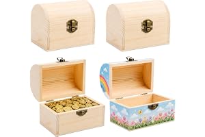 Spetsbst 4 stycken små skattkista av trä med lock 9,5 x 5,3 x 6 cm, vintage skattkista pirat trä skattkista för barns födelsedag, bröllopsgåva, mini träkista dekoration förvaring