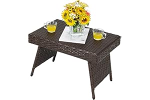 ‎COSTWAY COSTWAY Rattantisch klappbar, Beistelltisch Polyrattan Gartentisch, Bistrotisch Kaffeetisch 60x40x40 cm, Balkontisch Teetisch Betttisch für Garten Wohnzimmmer Balkon, Braun (Mit PVC-Platte)