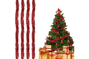 Bukezudang Lametta Glänzend Girlande, Weihnachten Lametta Glänzend, Weihnachten Lametta Girlande, Metallisch Glänzend Weihnachtsbaum Girlande, Für Weihnachtsbaumschmuck Weihnachtsfeier, Rot