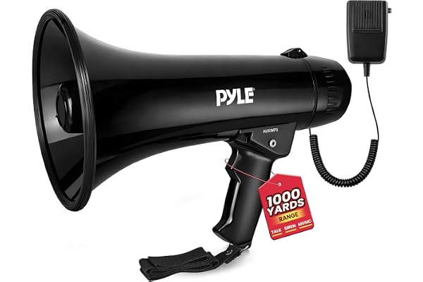 Pyle Mégaphone Porte Voix avec Sirène Intégrée-Contrôle de Volume Ajustable&Portée de 1100 mètres-pour Fans et Entraîneurs de Football,Soccer,Baseball,Hockey et Basketball ou Exercices de Sécurité