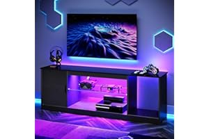 Bestier 145 CM LED TV Stand for 55/60 / 65 Inch TVs Gaming Entertainment Center with Cabinet for PS5 Modern TV Cabinet with Adjustable Glass Shelves for Living Room Bedroom