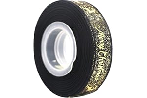 LOOGI Merry Christmas Ribbon 22m, 15mm Satin Ribbon Wide Glitter Black Grosgrain Ribbon for Gift Wrapping Crafts Wreaths