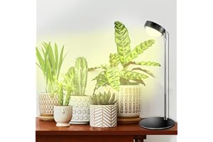 fayleer Växtlampa LED Fullspektrum med Optisk Lins och Timer | Varmvit, växtlampa med stativ, metallfot, 22–65cm, runt huvud