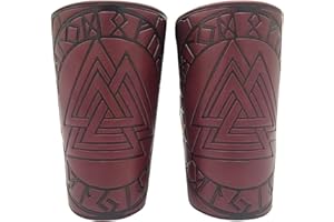 COSFAN Viking Bracers Medieval PU Leather Arm Guards Viking Odin Valknut Wide Knight Cuff Viking Leather Armor Archery Bracers Wrap Gauntlet Wristband for Men Women Boy LARP Cospaly