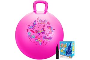 Vastoy 20 Inch Hopper Ball for Kids 6-9 Years - Anti-Slip Space Hopper with Hand Pump, Bouncy Inflatable Ride On Toy for Indoor Outdoor Fun, for Children (Pink Butterfly)