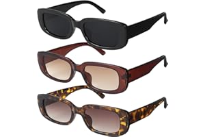 Gaosaili 3 Stücke Vintage Rechteckige Sonnenbrille für Damen und Herren, Sonnenbrille Rechteckig Retro Brille mit UV Schutz S