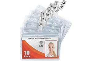 MIFFLIN Portacarte orizzontale in plastica con clip in metallo e cinghie in vinile (trasparente, 8,9x5,7 cm, confezione da 10), porta badge identificativo in PVC impermeabile con clip