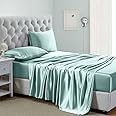 Lanest Housing Silk Satin Sheets, 4-Piece King Size Satin Bed Sheet Set with Deep Pockets, Cooling and Soft Satin Sheets King - Aqua