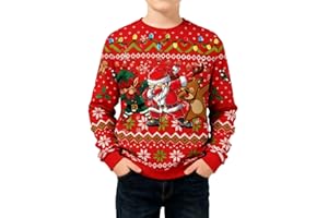 Momkonzz Boys Christmas Sweatshirt Jumper Toddler Ugly Xmas Sweater Santa Elf Dog Print Funny Top Clothing 3-8Y