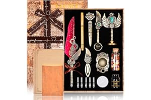 YICMY Quill Pen and Ink Set, Feather Pen Calligraphy Set, Quill Pen with Wax Seal Set, 8 Letter Paper, Stationery Gift for Handwriting Lover Birthday Christmas Valentines Day