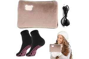 KARELLS Borsa Acqua Calda Elettrica, Borsa Acqua Calda Elettrica in Peluche,Ideale Per Ridurre Dolori Muscolari, Borsa Dell'Acqua Calda Per Scaldamani/Stomaco/Collo (marrone)