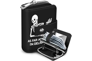 Hautebella Credit Card Holder Wallet for Women Cute Small for Ladies Teen Girls Female RFID Leather Cardholder Wallets Organizer Purse Skull Skeleton Girly Aesthetic Print Unique Zipper