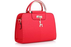 DIRRONA Donna Borse Mano Casuale Borsa Tracolla Viaggio Messaggero Borsa Texture a Forma di V Donna Borsa Shopper Quotidiano Borsa Da Donna Ciondolo in Metallo Fulvo Rosso