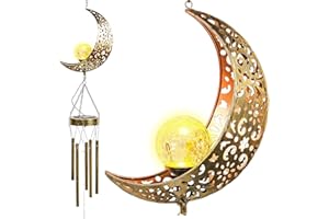 GREENFIELDS Sun Moon Solar Wind Chime Light - Outdoor LED Garden Night Windbell Waterproof Chime Ambience Light Lamp - Lamp for Patio Deck Lawns Yard Patio Deck Garden (Moon)