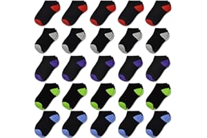 GENTABY Boys Socks Girls Toddler Ankle Kids Socks 25 Pairs Black or White Socks Color Heel and Toe for 1-14 Years Children