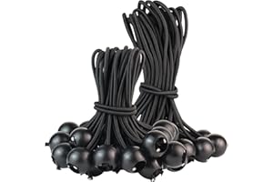 HAPHOME Gumki napinające z kulką, napinacz plandeki, gumki do namiotu, 50 sztuk, gumki do mocowania namiotu, z kulką z tworzywa sztucznego, czarne, napinacze namiotu, baner