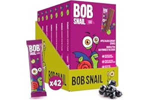 BOB SNAIL ROLL Bob Snail Fruit Leather Stripes – Blackcurrant Flavor – Sugar Free, Vegan, Natural Healthy Fruit Snacks for Adults and Kids, Bulk Candy Family Box, 42 Bars (Pack of 7, 588g)
