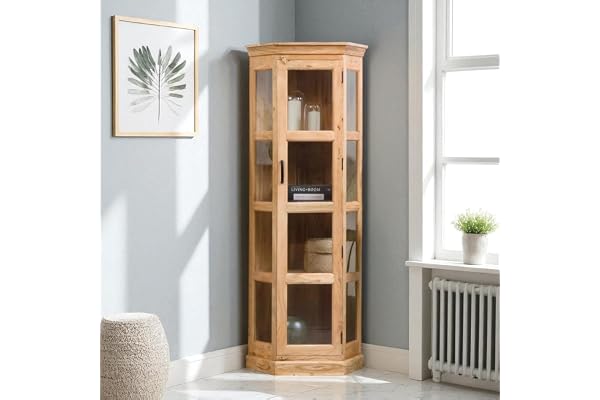 The Attic INES Kitchen Cabinet, Multipurpose Cabinet for Bedroom Living Room Study bar, Solid Wood Bookshelf/Kitchen Cabinet, Solid Mango Wood, Natural Matte Finish