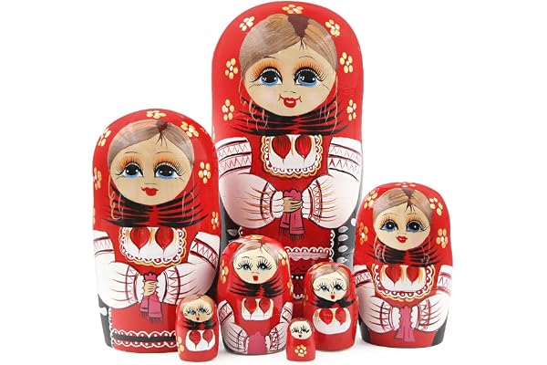Lot de 7 poupées gigognes Fille Rouge, poupée Russe en Bois Faite à la Main, poupées Matryoshka, Ornements Babushka pour Enfants, Cadeau d'anniversaire, décoration de fête de Noël à la Maison