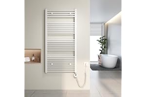 Heilmetz Scaldasalviette elettrico bianco 120x60 cm,Radiatore elettrico con termostato digitale e funzione Timer per asciugamani,Asciugatore elettrico per asciugamani,600 W