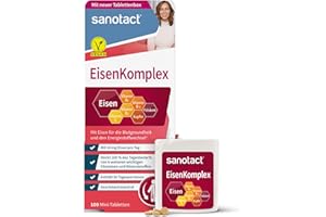 ‎SANOTACT sanotact Eisen Komplex (100 Mini-Tabletten) • Mit 14mg Eisen hochdosiert, Kupfer, Folsäure, Vitamin C, B2, B6, B12 • Sofortwirkung bei Eisenmangel • Eisen für Blutbildung • 100% Vegan